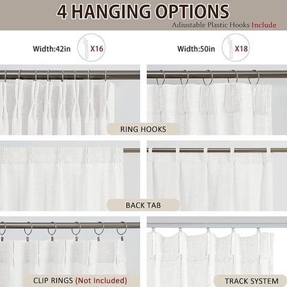 White Pinch Pleated Sheer Curtains 90 Inches Long, Textured Window Treatments Curtain for Bedroom/Living Room 42x90 Inch 2 Panels Back Tab Rod Pocket