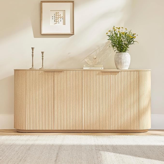 CHITA 70" Sideboard Buffet Cabinet with Storage, Living Room Accent Cabinet with Doors and Adjustable Shelves, for Bar, Kitchen, Oak