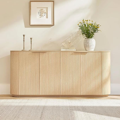 CHITA 70" Sideboard Buffet Cabinet with Storage, Living Room Accent Cabinet with Doors and Adjustable Shelves, for Bar, Kitchen, Oak