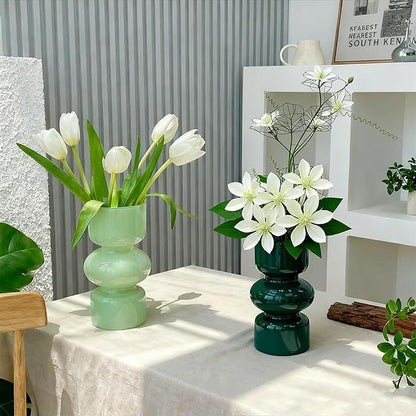 JSPYFITS Glass Hydroponic Flower Vase, 7 Inches Colored Glasses Bubble Vases for Flowers, Three-Layer Glass Funky Vase for Home/Office/Weddings/Party Table Flowers Decor (Milky Green)