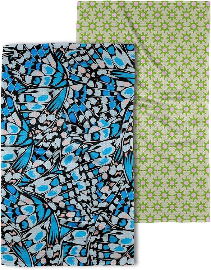 GEOMETRY Kitchen Towels Quick Dry Microfiber Premium Towel Flutter Bloom 2 Pack Set 18x30