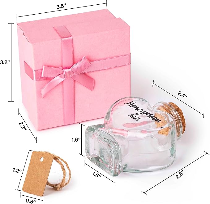 Honeymoon Sand Keepsake Jar 2025，Bridal Shower, Wedding, Engagement, Honeymoon, Travel Gift for Couples, Newlywed, Fiance(Gift Box Includes) - 40ml Heart Shape Glass