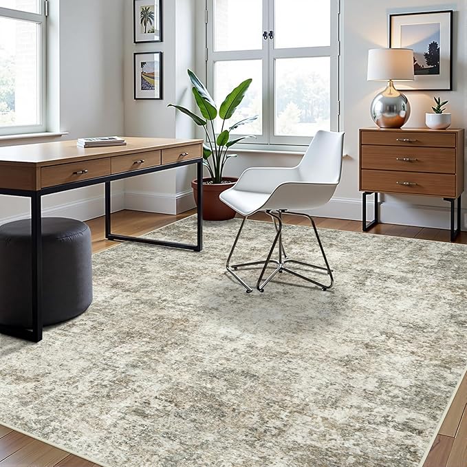 8x10 Area Rugs for Living Room Rug Washable: Abstract Large Rug for Dining Room Bedroom Carpet Non Slip 8 by 10 Indoor Modern Nursery Home Office Beige Brown