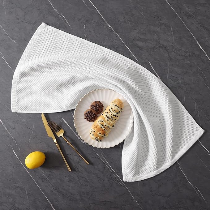 Homaxy 100% Cotton Kitchen Towels and Dishcloths Set, 12 x 12 Inches and 13 x 28 Inches, Set of 12 Bulk Kitchen Towels Set, Ultra Soft Absorbent Dish Cloths for Washing Dishes, White