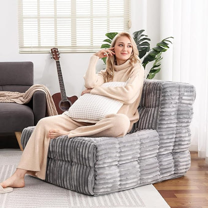 Armless Fireside Couch Hybrid Bean Bag Floor Sofa, Light Gray