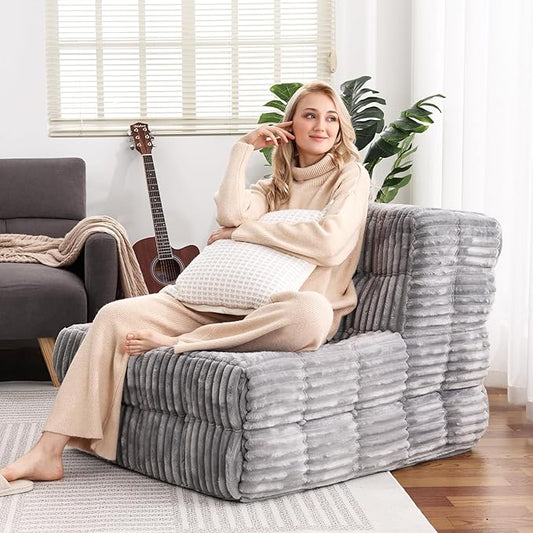 Armless Fireside Couch Hybrid Bean Bag Floor Sofa, Light Gray