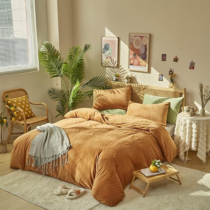 Pureant Pumpkin Comforter Set Full Burnt Orange Velvet Bedding Comforters Women Girls Solid Terracotta Aesthetic Flannel Quilts Soft Warm Light Caramel Plush Blanket Sherpa Luxury Shaggy Cinnamon Bed