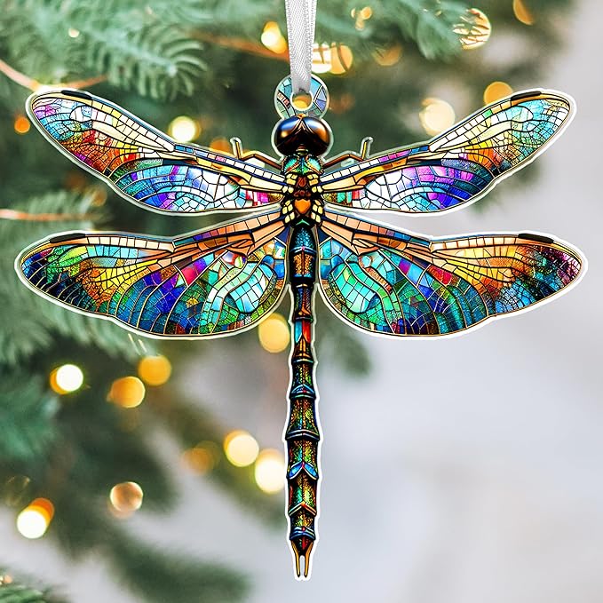 OASSIE Christmas Dragonfly Gifts for Women - Acrylic Christmas Ornaments 2025 for Tree with Card - Dragonflies Decor for Home Garden Decorations, Gifts Ideas for Mom Grandma Friends