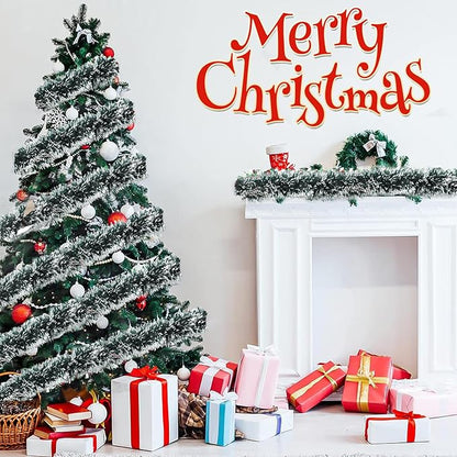 50Ft Christmas Tinsel Garland - Green White Shiny Metallic Twist Decor for Christmas Tree Home Stairs Railing Front Door Mantle Fireplace Indoor Outdoor Holiday Party