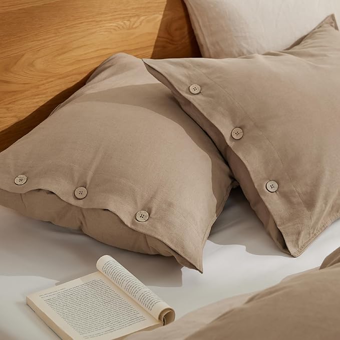 Bedsure Linen Duvet Cover Queen - Linen Cotton Blend Bedding Set, Soft & Cozy, 3 Pieces, 1 Duvet Cover 90x90 Inches and 2 Pillowcases, Brown Color Cooling Bedding, Comforter Sold Separately