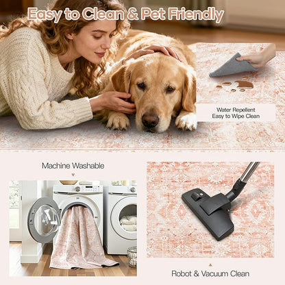 Lofus 5x7 Area Rug for Living Room,Pink Washable Area Rugs with Non-Slip Backing,Soft Boho Carpets for Bedroom Dining Room Home Office Indoor Nursery