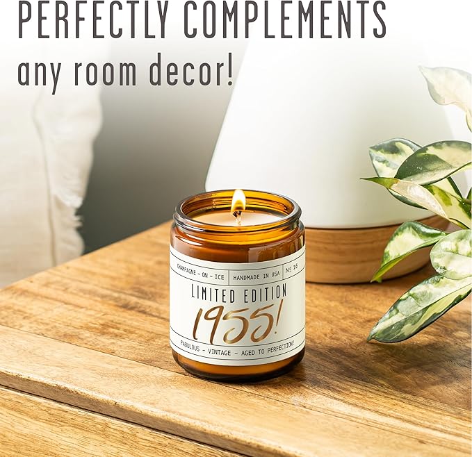 70th Birthday Gifts for Women - 'Limited Edition 1955' Soy Candle, w/Champagne on Ice I Best Gifts for 70 Year Old Woman I 1955 Birthday Gifts for Women I 9oz Reusable Jar, 50Hr Burn, Made in USA