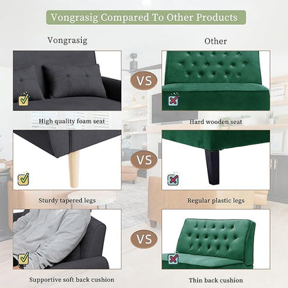 Vongrasig Small Modern Loveseat Sofa 47" Mid Century Linen 2 Seat Couch Tufted LoveSeat, Black
