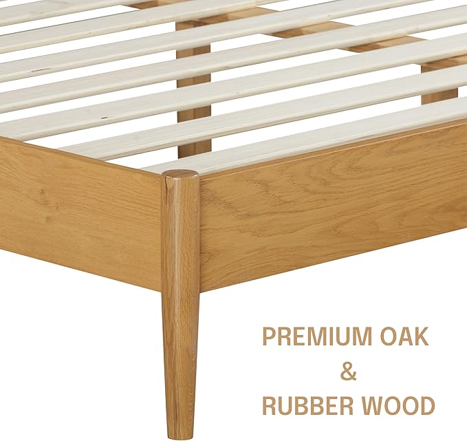 NTC Lupin Wooden Bed Frame with Headboard and Natural Rattan, Solid Oak/Rubber Wood Foundation with Silent Slats, 1000 Lb Capacity, Effortless Assembly (Natural Cane - Rustic Oak, King)