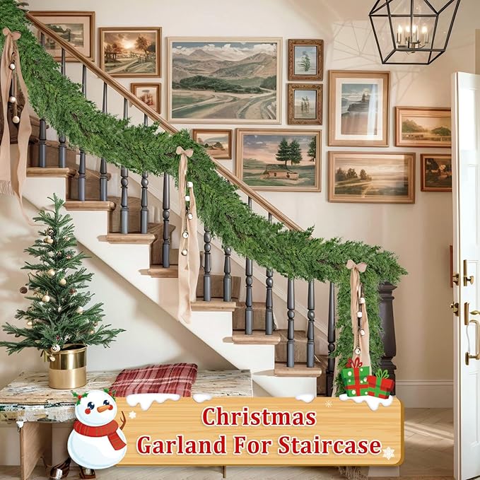 6 Ft Real Touch Christmas Garlands,Thick and Lush，Soft Bendable, Pine Cedar Garland Artificial Realistic, guirnaldas navideñas，Christmas Garland for Mantle,Outdoor Indoor Christmas Decorations