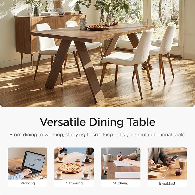 Acanva Farmhouse Rectangular Dining Table for 6 People, Modern Mid-Century Walnut Kitchen Dinner Tables Furniture, Walnut