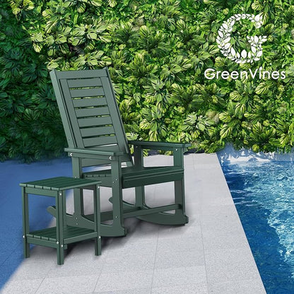 GREENVINES Outdoor Rocking Chairs | Porch Rocker | HDPE Plastic | Forest | Oversized Rockers | High Back | Big & Tall | Ladder Back | for Patio Outside Backyard Balcony Garden