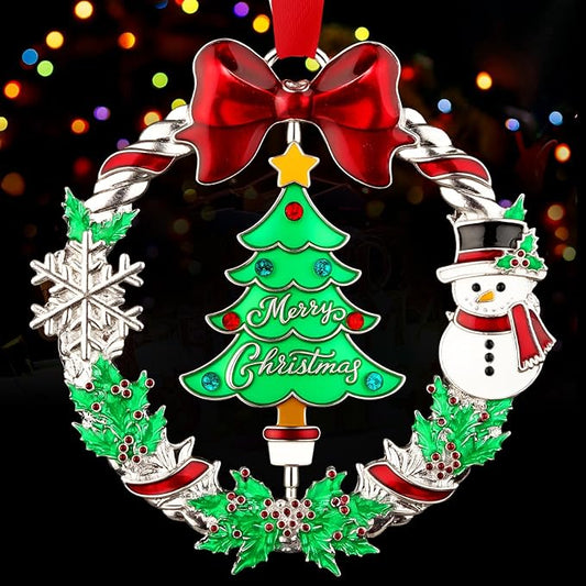 Christmas Ornament 2025 for Christmas Tree Hanging Decorations, Xmas Wreath Ornament with Rotatable Christmas Tree, Dated 2025 Metal Xmas Ornament for Holiday Decorative Keepsake Gift