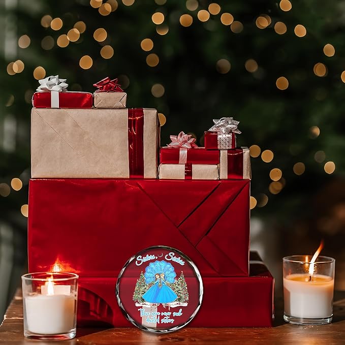 Sisters Christmas Glass Ornament 2025 Elegant Sister Hanging Glass Ornament Gift for Sister from Sister Presents for Female Besties, Car Mirror Hanging Charm Wine Bottle Accessory