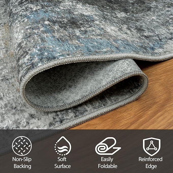 6x9 Area Rugs for Living Room Rug Washable: Abstract Rug for Dining Room Bedroom Carpet Non Slip 6 by 9 Indoor Modern Nursery Home Office Black Gold