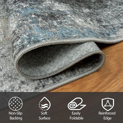 5x8 Area Rugs for Living Room Rug Washable: Abstract Rug for Dining Room Bedroom Carpet Non Slip 5 by 8 Indoor Modern Nursery Home Office Black Gold