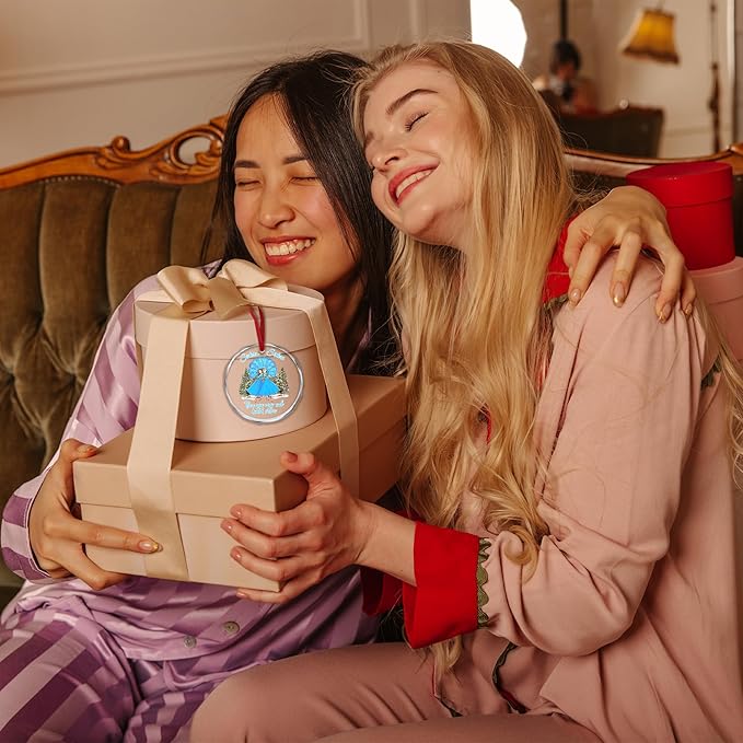 Sisters Christmas Glass Ornament 2025 Elegant Sister Hanging Glass Ornament Gift for Sister from Sister Presents for Female Besties, Car Mirror Hanging Charm Wine Bottle Accessory