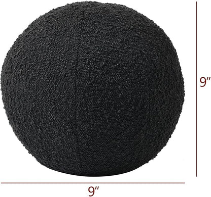 KINWELL Sherpa Swivel Barrel Chair & Round Ball Pillow Set - 34" Wide Modern Boucle Accent Chair with 9” Matching Nordic Decorative Throw Pillow for Living Room and Bedroom(Black)