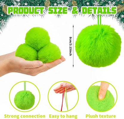 12Pcs Lime Green 3.15 Inch Furry Christmas Ornaments, Soft Fluffy Fuzzy Pom Pom Balls, Christmas Decorations Hanging Ornaments for Christmas Tree, Holiday Party, DIY Craft, and Indoor Mantel Decor