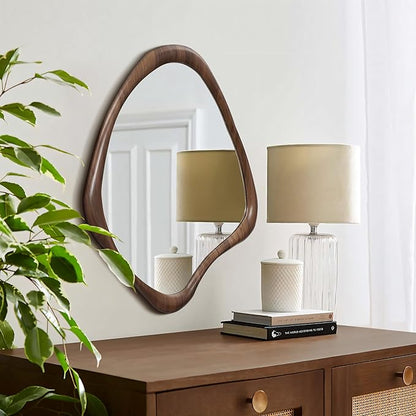 LuxenHome Asymmetrical Wall Mirror, 23"x 29" Classic Brown Irregular Mirror, Rustic Farmhouse Mirror for Bathroom, Wall Mirrors Decorative for Bedroom Living Room Entryway Hall