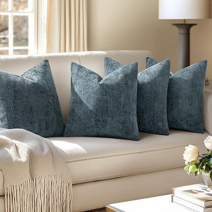 MIULEE Pack of 4  Throw Pillow Covers 18x18 Inch Navy Blue Soft Decorative Chenille Pillow Covers Farmhouse Accent Cushion Covers for Boho Home Decor Bedroom Living Room