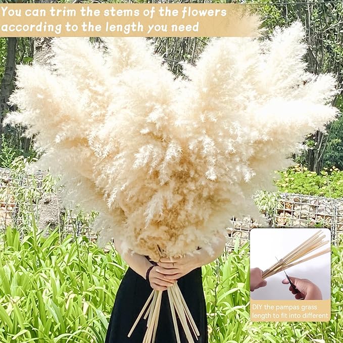 40" 22PCS Dried Pampas Grass Decor Tall,Large Natural Beige pompas Grass Tall Pampas Grass for Floor Vase,Wedding Decoration,Party,Farmhouse,Boho Home Decor,and Creating a Bohemian Ambiance