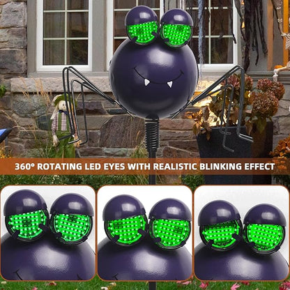 Spider Solar Halloween Decorations with Moving LED Eyes, 38.2in Halloween Garden Stakes Eyeball Lights for Yard, Lawn, Patio, Outdoor Decor