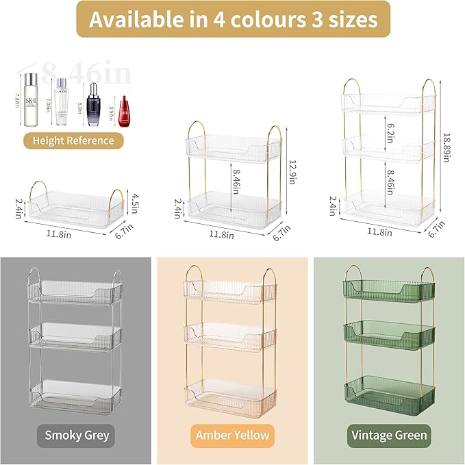 3 Tier Bathroom Organizer Countertop Makeup Perfume Skincare Organizer for Bathroom Dresser Vanity (White)