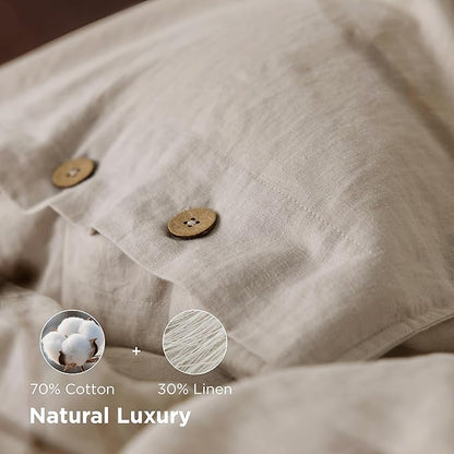 Bedsure Linen Duvet Cover California King - Linen Cotton Blend Bedding Set, Soft & Cozy, 3 Pieces, 1 Duvet Cover 104x98 and 2 Pillowcases, Light Khaki Color Cooling Bedding, Comforter Sold Separately