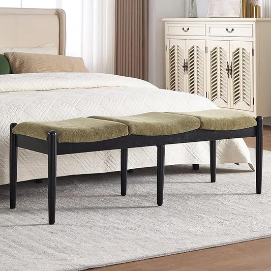 DUOMAY 55'' Modern Ottoman Bench, Chenille Upholstered Entryway Bench Bedroom Bench with Wood Legs, End of Bed Bench for Bedroom, Living Room, Corners, Kitchen, Green