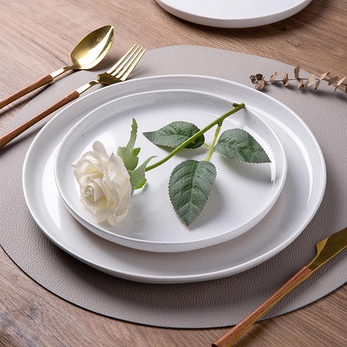 AmorArc Ceramic Dinnerware Sets for 6, 18 Pieces Handpainted Plates and Bowls Set with Rustic Terracotta Underside, Scratch Resistant Stoneware Dishes Set, Dishwasher & Microwave Safe, White