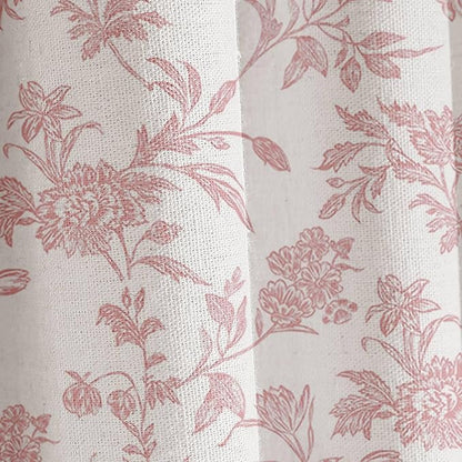 Extra Long Pink Shower Curtain Floral Cotton Linen Cottagecore Shower Curtain for Bathroom 90" L x 72" W
