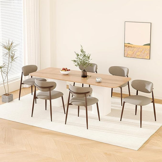 Dining Chairs Set of 6, Upholstered Dining Room Chairs with Metal Legs and Anti Slip Pads, Curved Back Wood Kitchen Chair for Home and Restaurant Use, Camel