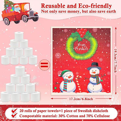 Christmas Swedish Dishcloths Set of 8 Reusable Holiday Kitchen Dish Towels