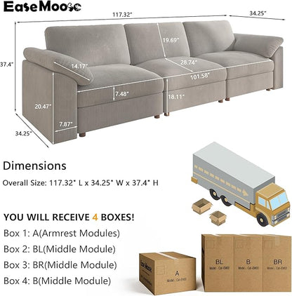 EASE MOOSE Sectional Modular Sofa, Comfty 3 Seat Cloud Couch, FSC Certified Modern Deep Seat Sectional for Living Room