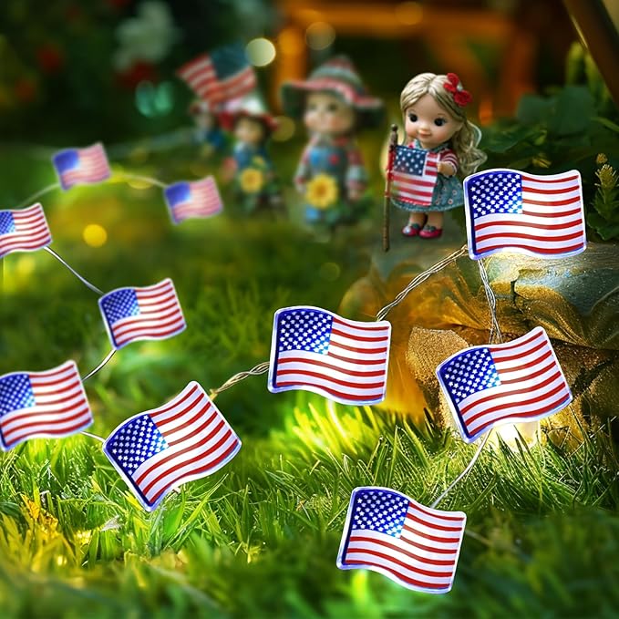 Coquimbo 4th of July Decorations Flag Lights, Patriotic String Lights Battery Operated 10FT 30 LED Fairy Lights, Fourth of July Decor for Home Indoor Outdoor Memorial Independence Day