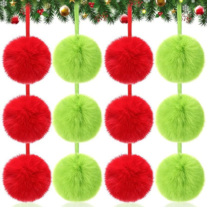 24 Pcs Red and Green Furry Christmas Ball Ornaments for Tree 3.94 Inches Large Pom Pom Ball Christmas Hanging Decoration for Party Supplies Fireplace Mantel Wall Decor