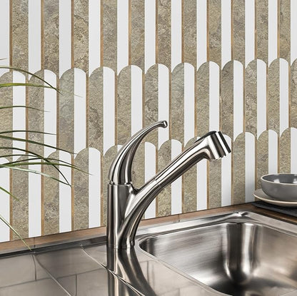 Vamos Tile Peel and Stick Backsplash Seamless Tile,10 Sheets Stick on Backsplash for Kitchen & Bathroom,Coffee Brown+Matt Pure White Marble Look+Brown Gold Metal Self Adhesive Backsplash Tile