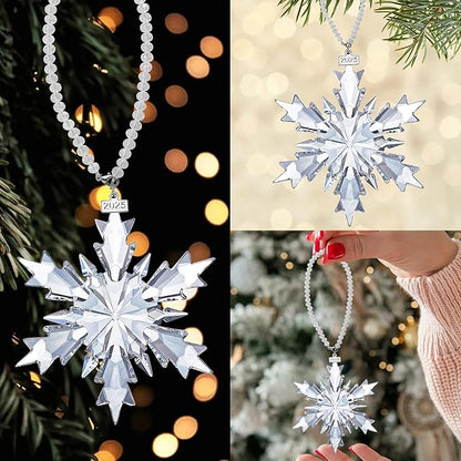 2025 Annual Edition Snowflake Christmas Ornament, Display Winter House Decor with Gift Box (Clear Crystal A)