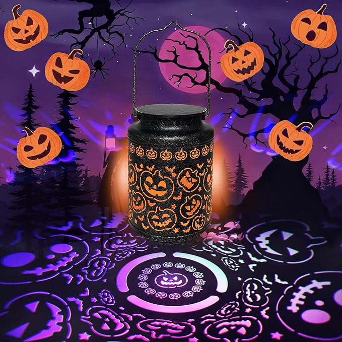 Pumpkin Solar Lanterns, Jack O Lantern Outdoor Waterproof Light Up Pumpkins with Fantasy Glow, Metal Hanging Solar Halloween Decorations for Yard, Patio, Porch, Party Gift, Kids