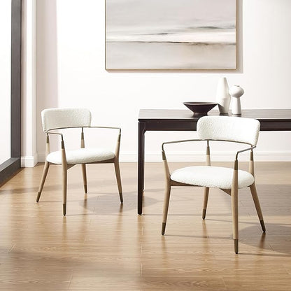 Art Leon Wishbone Dining Chairs - Mid Century Modern Dining Room Chairs, Boucle Fabric Upholstered with Wood Legs, Arm Chair with Open Backrest, Set of 4, White
