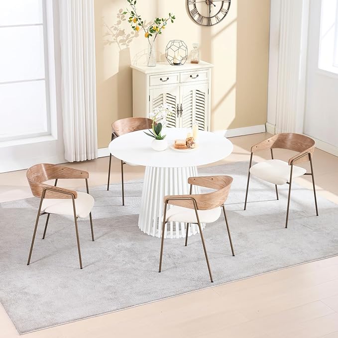 DUOMAY Modern Dining Chairs Set of 6, Linen Fabric Upholstered Curved Back Dining Room Chairs, Open Back Kitchen Chairs with Metal Legs for Kitchen Restaurant Living Dining Room, Brown
