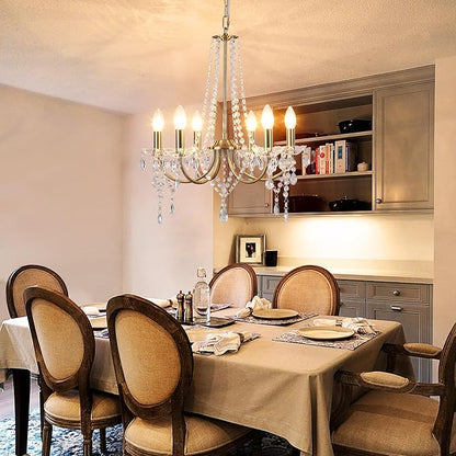 Crystal Gold Chandeliers for Dining Room, Modern Crystal Brass Chandelier Light Fixture, Vintage Pendant Light for Living Room Bedroom Bathroom Entryway Hallway E12 Bulbs D19 in x H24 in