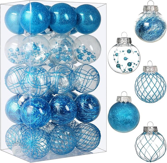 30 pcs 2.36 Inch Light Blue Clear Christmas Ball Ornaments Set Shatterproof Ball Decorations for Xmas Tree Delicate Stuffed Xmas Ornaments for Holiday Wedding Party Gift for Christmas Decor