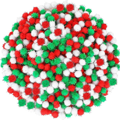 SEPGLITTER Christmas Pom Poms Balls, 1000 Pieces Red Green White Glitter Pompoms Pom Poms for Crafts Making DIY Holiday Christmas Decorations Supplies (3 Colors, 1 cm )